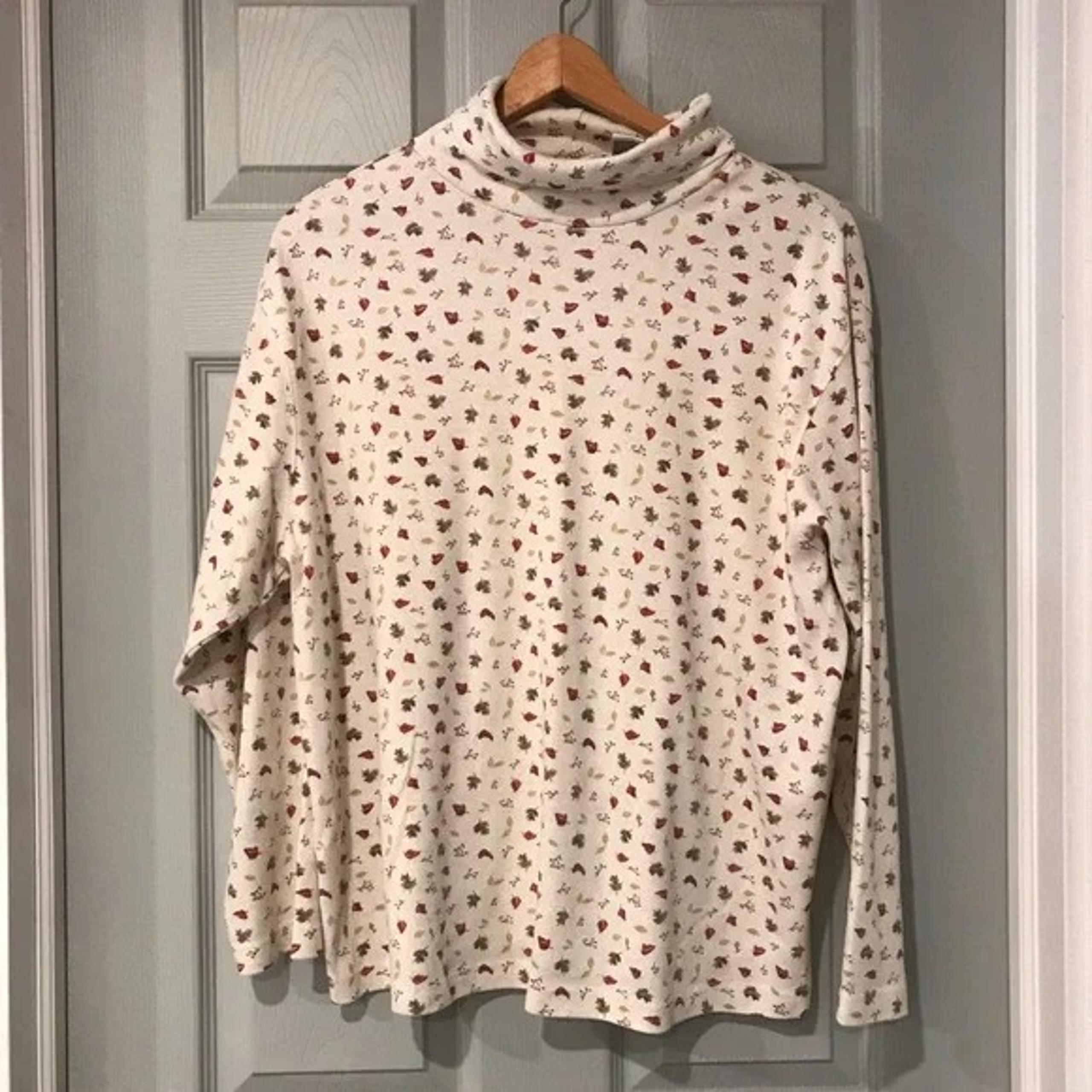 Fashion Bug 18/20W Fall Leaf Leaves Turtleneck Long Sleeve Polyester Cotton Top
