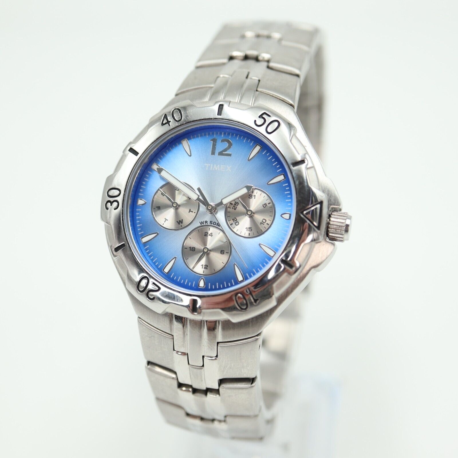 Timex Dinamica Multifunction Watch 39mm Blue Sunburst Dial Silver Tone T2G501