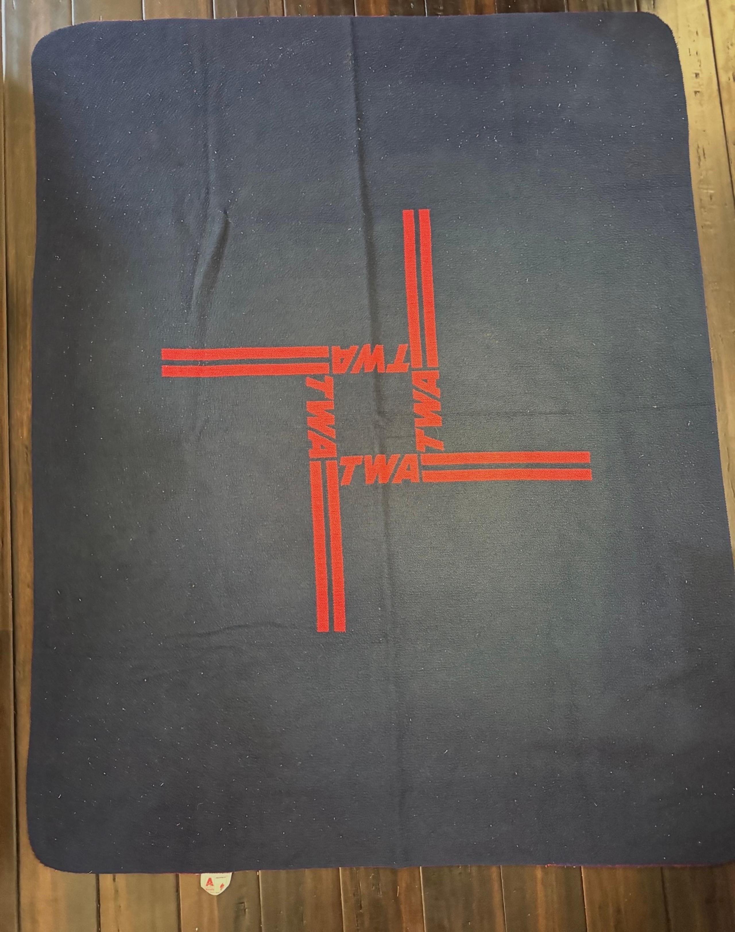 Vintage TWA Trans World Airlines Logo Blanket Throw First Class Travel Blue/Red