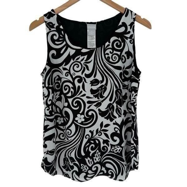 Chico's Reversible Tank Top Black White Scroll Print Women Small 4/6 NEW