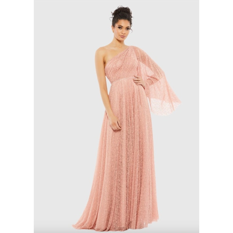 MAC DUGGAL Dress Size 4 Evening Gown NEW Pink Lace One Shoulder Illusion Sleeve