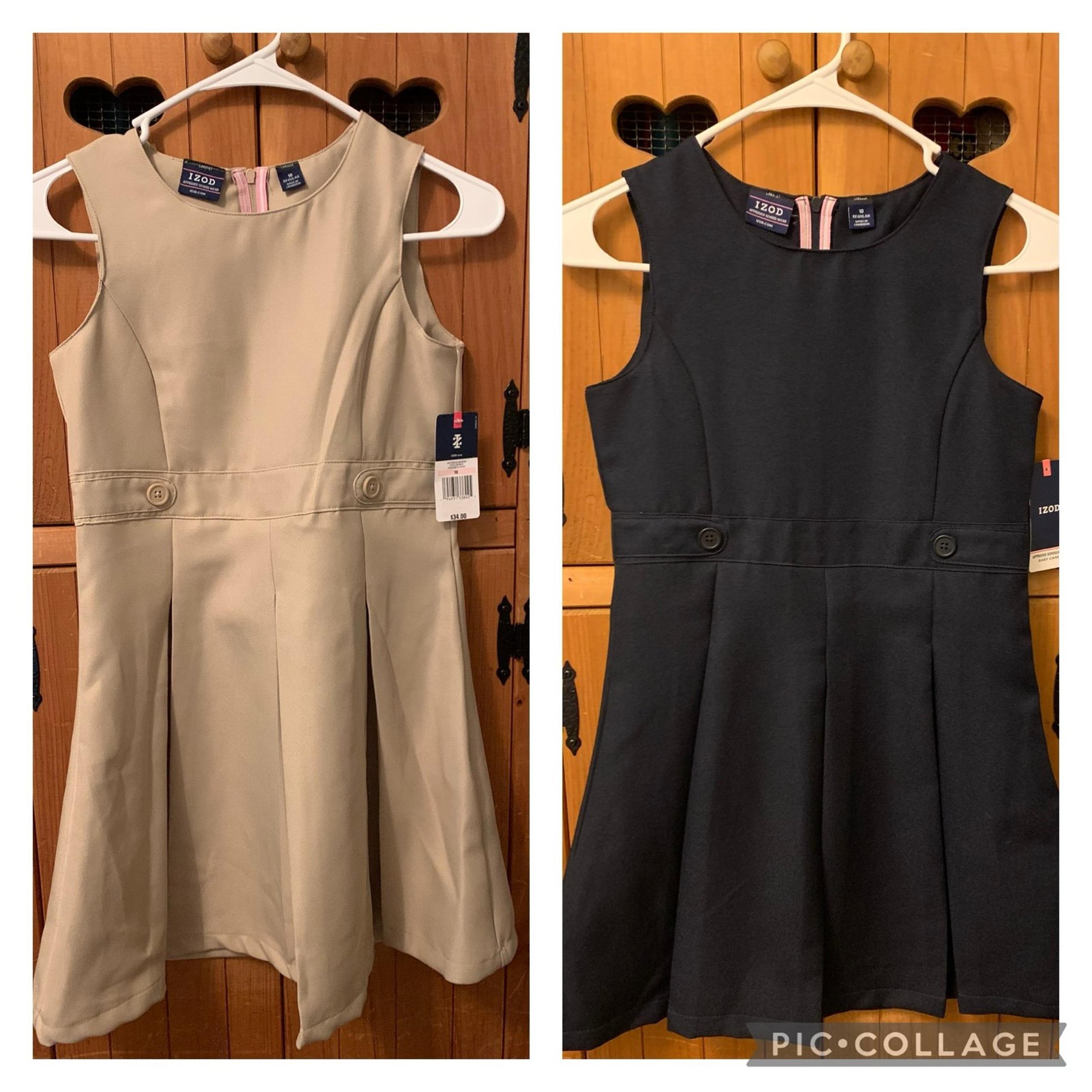 Izod New Girl’s Pleated School Uniform Jumper x 2 Size 10 Navy, Beige Dress