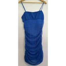 BCBGeneration Blue Square Neck Mesh Women Dress Size Large Summer Prom Date Club
