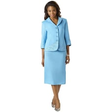 Wearabouts Misses 2 Piece Swirl Detail Skirt Suit Robin Egg Blue 3/4 Sleeve Sz 8