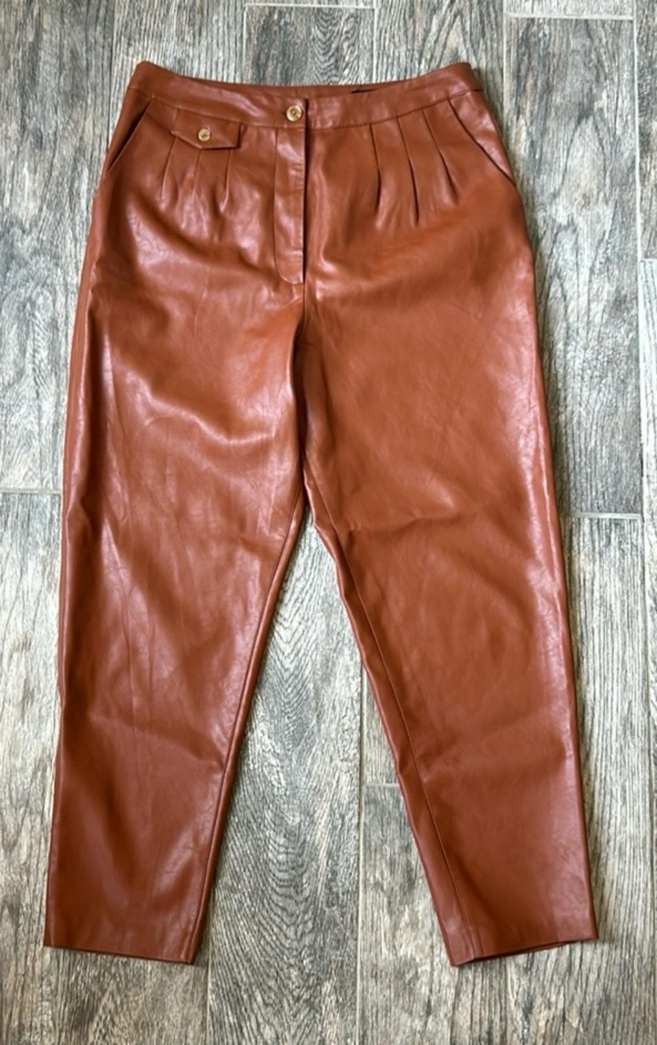 Blank NYC Women’s Tan Cognac Faux Leather Tapered Leg Pants Size 30