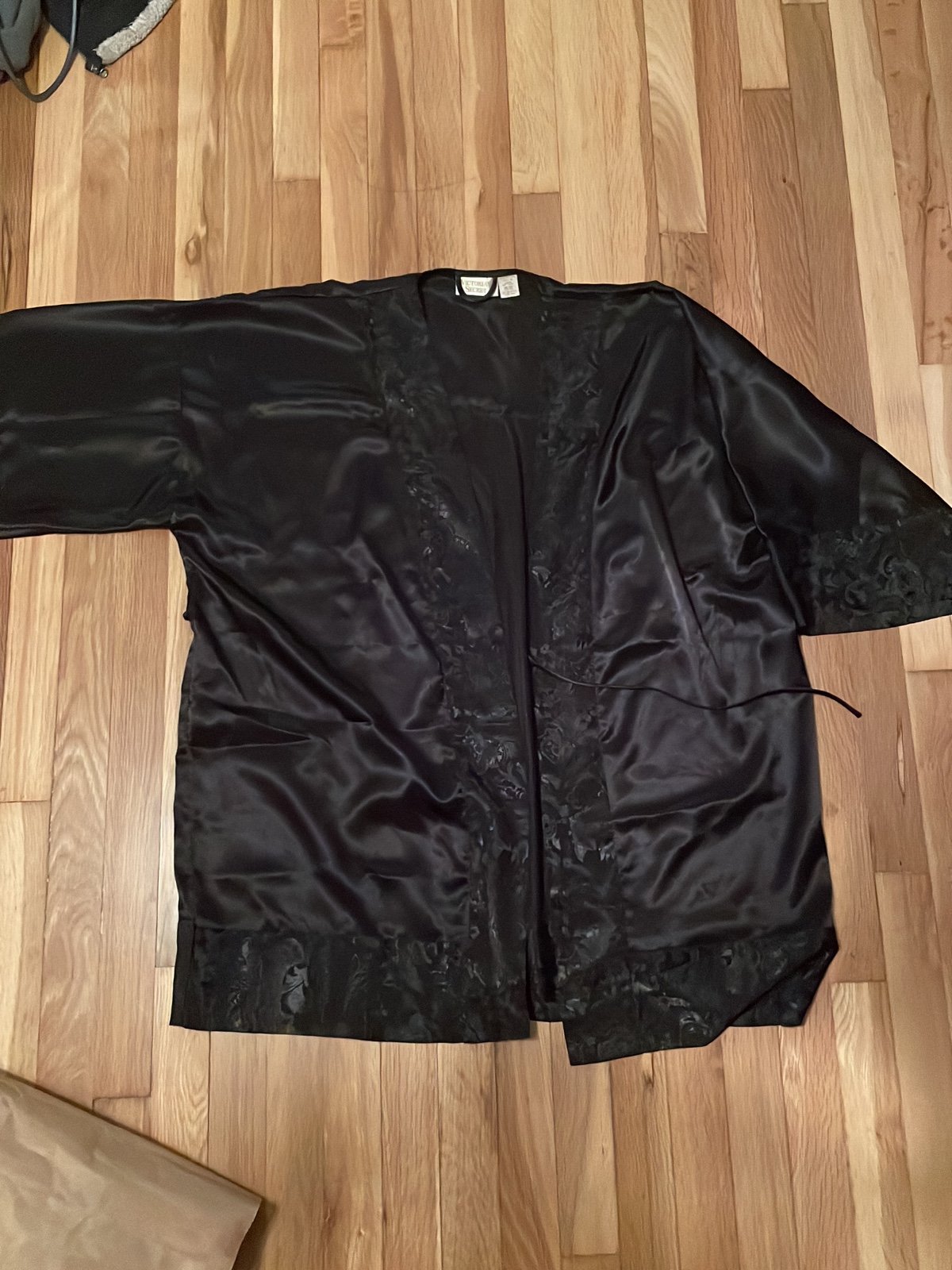 Vintage Gold Label Victoria Secret Black Silk Robe Kimono