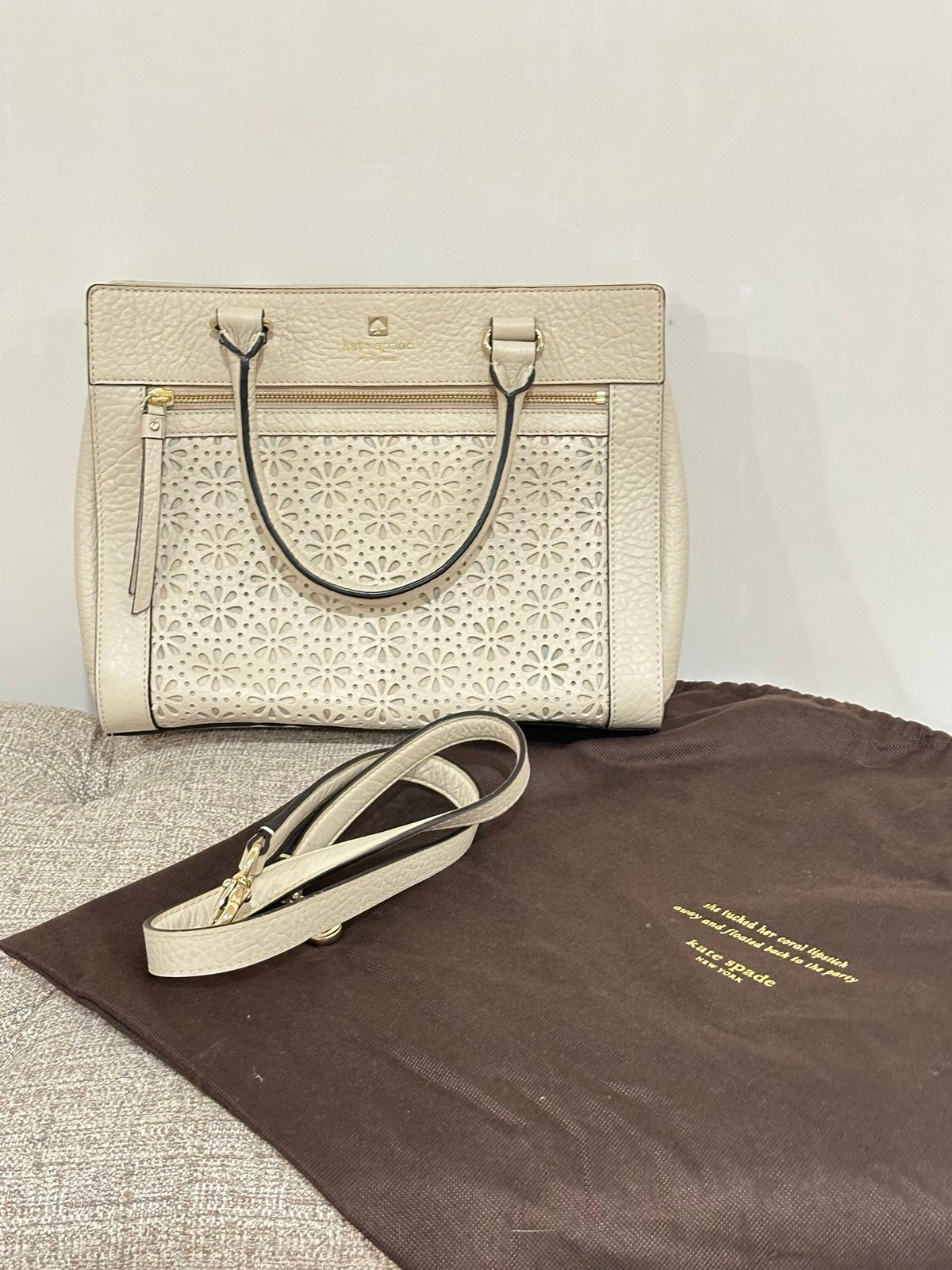 Kate Spade New York Perri Lane Romy Tote Bag Pebble Leather Ivory Handbag Purs