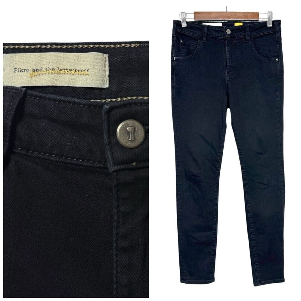 Anthropologie x Pilcro And The Letterpress 28 Black High Rise Superscript Jeans
