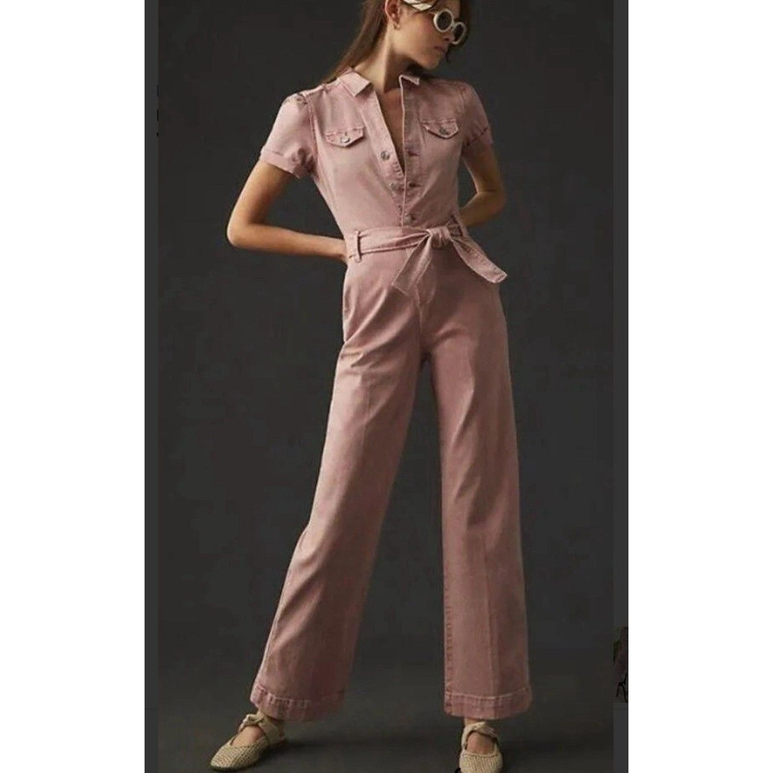 Paige Anessa ANTHROPOLOGIE Short Sleeve Jumpsuit Blush Pink Size 4