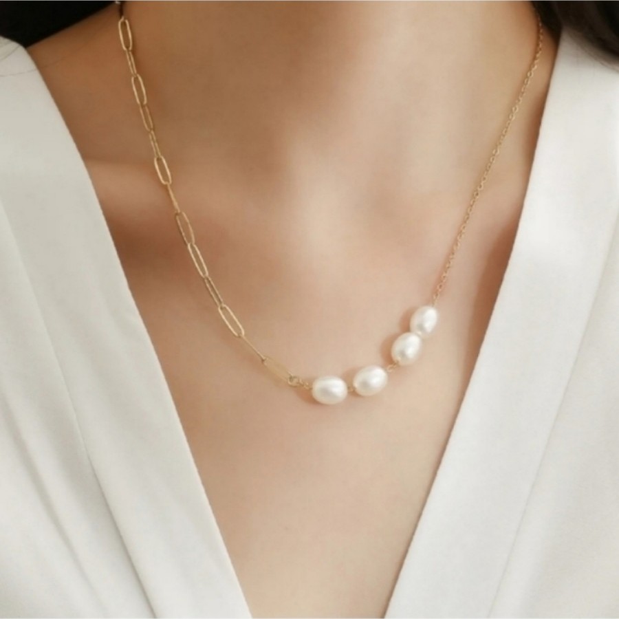 Free People Pearl Half Paperclip Chain Necklace