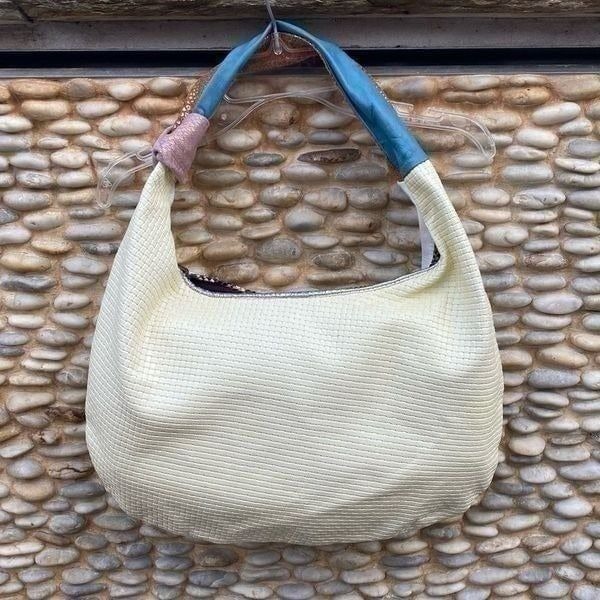 Ebarrito Light Yellow/Cream/White/Multicolor Hobo Leather Bag Made in Italy EUC!