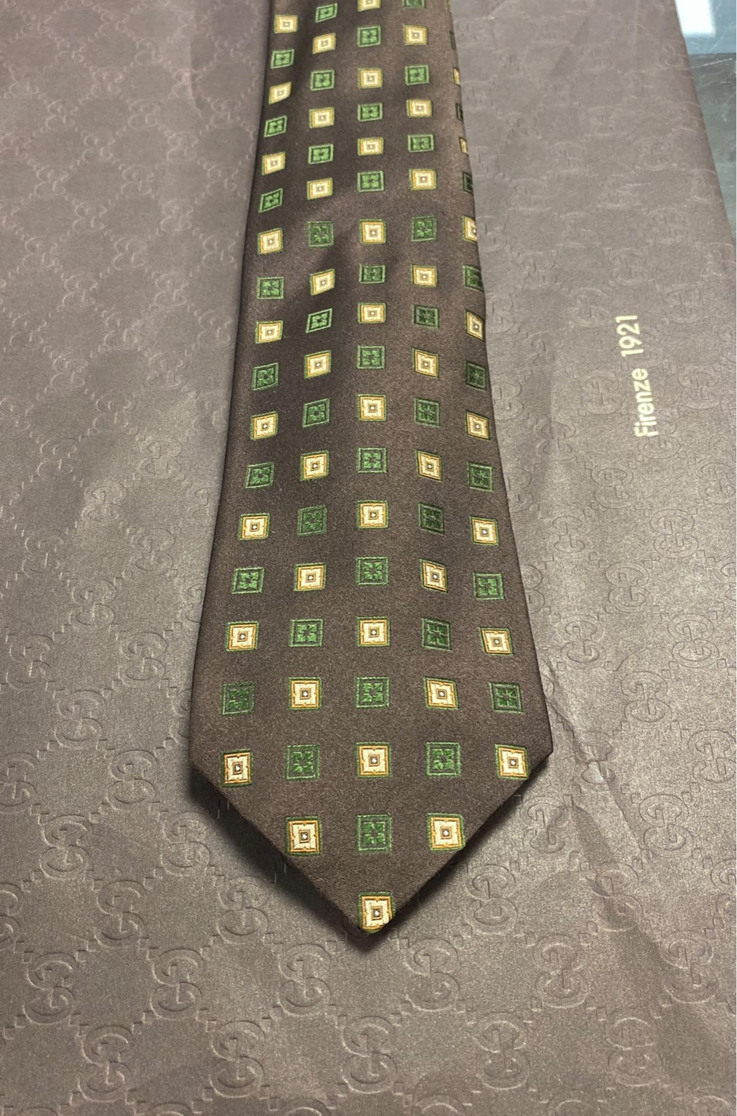 Kiton Brown Box Print Silk Tie Italy