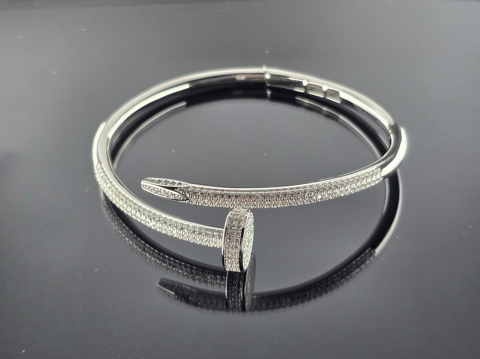 Fine solid sterling silver CZ diamonds gold filled bangle bracelet