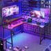 57 L-Shaped Gaming Desk with LED Lights & Monitor Riser – Carbon Fiber