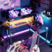 57 L-Shaped Gaming Desk with LED Lights & Monitor Riser – Carbon Fiber