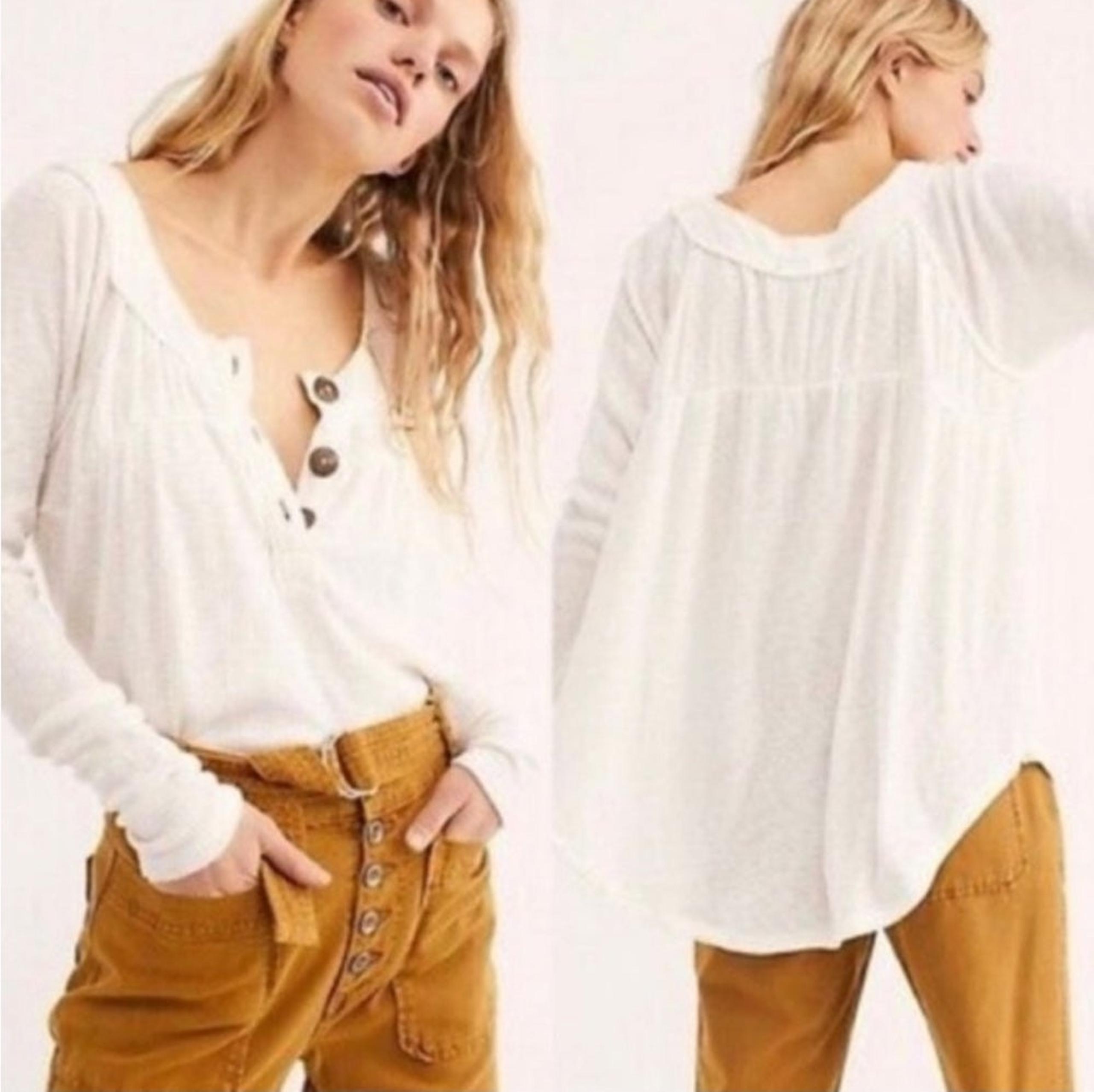 Free People We The Free Must Have Waffle Knit Henley Top Sz XS-oversized