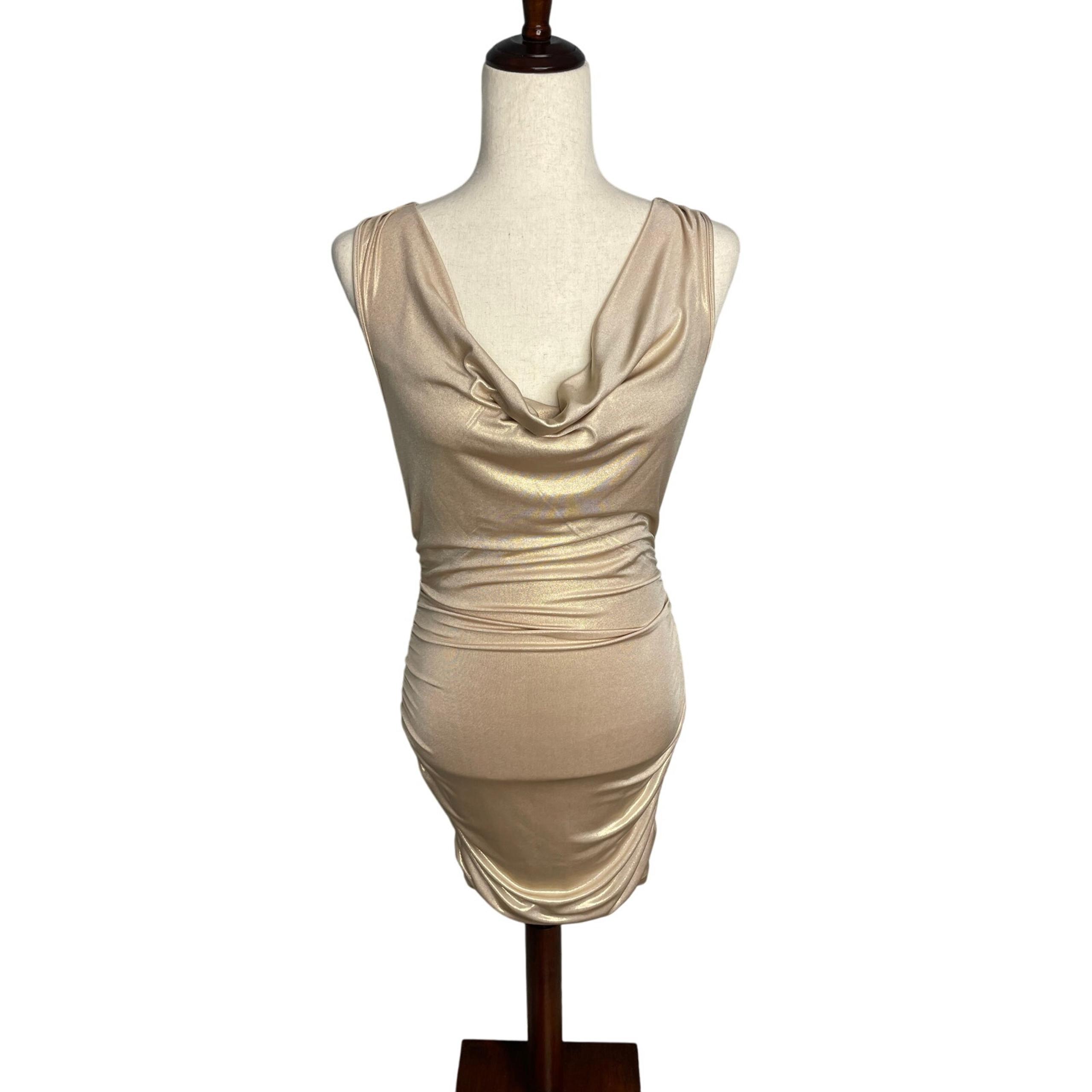 gold shimmer bodycon strappy low cut back women's size medium - City Triangles