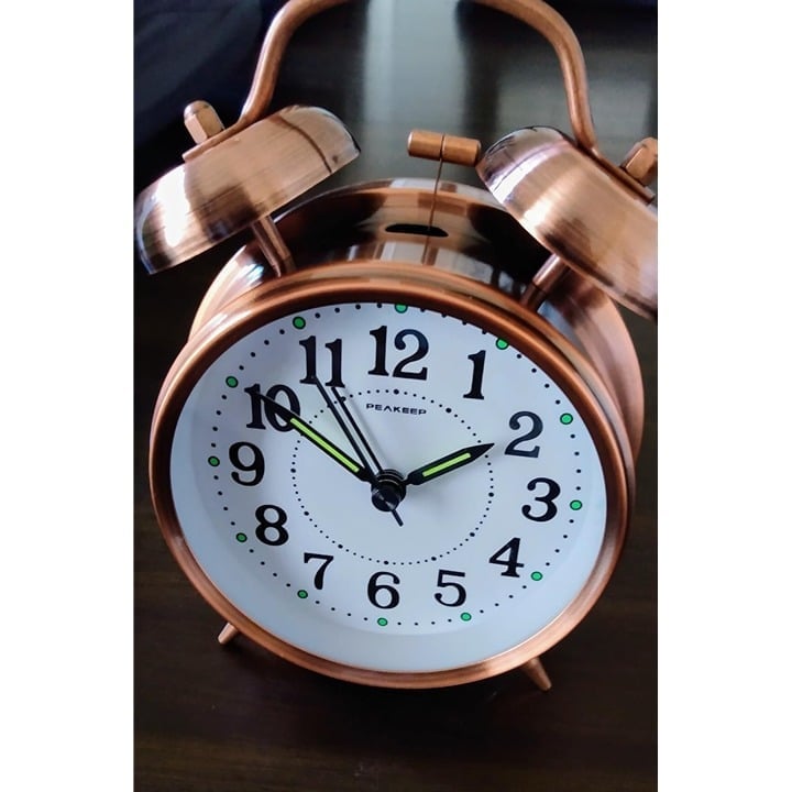New 4 inch Twin Bell Backlight Super Loud Alarm Clock for Heavy Sleepers - Brown