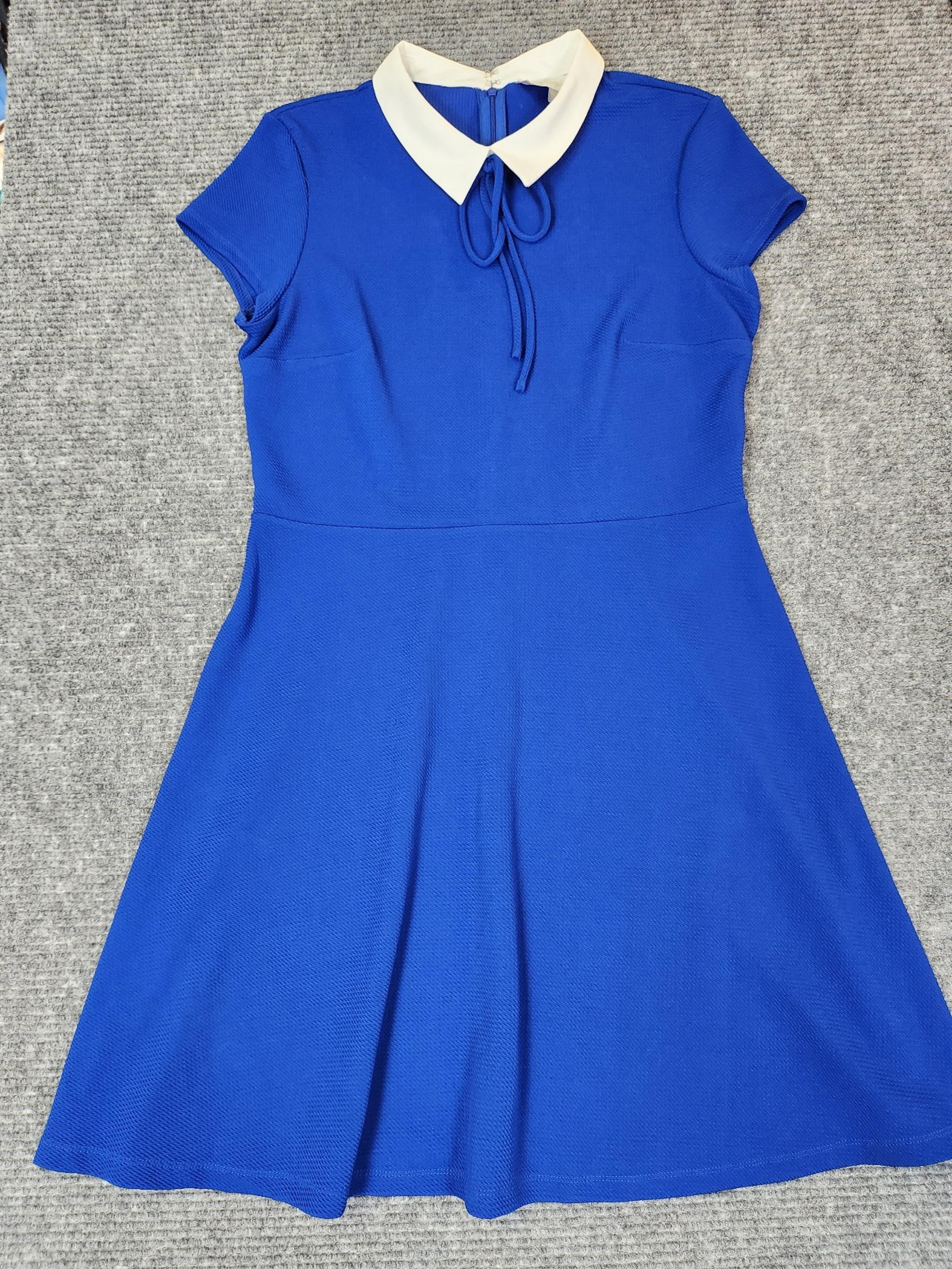 Pappagallo Womens Short Sleeve Collar Fit & Flare Dress Sapphire Sz 12 Preppy