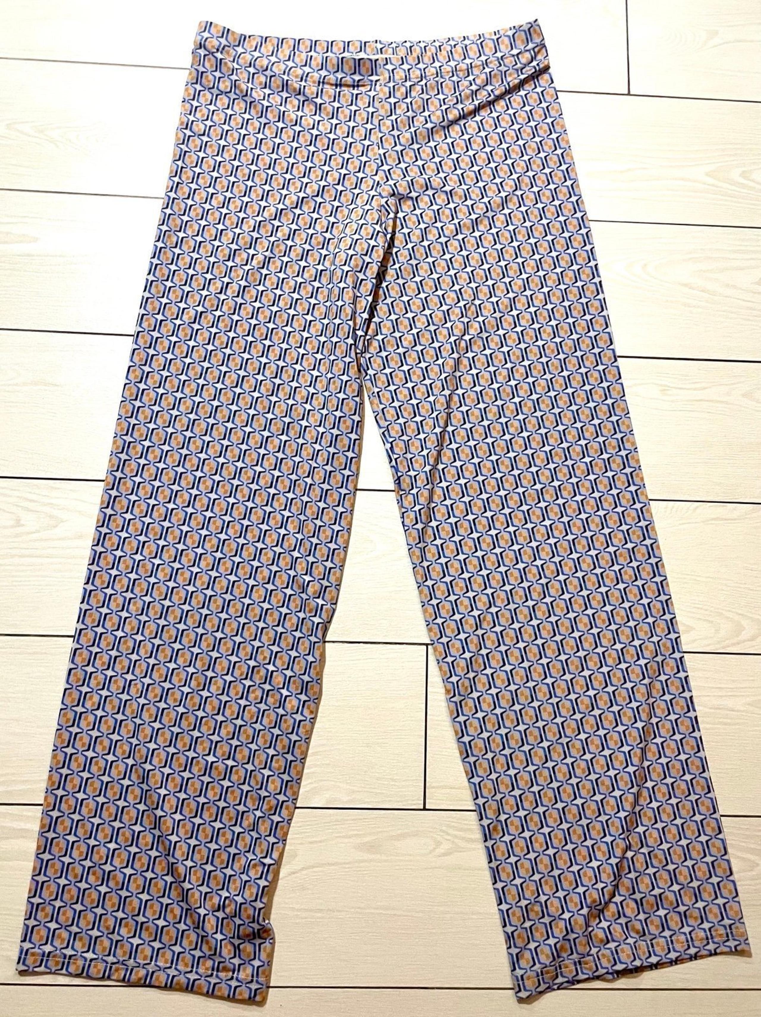 Envy women's designer pants blue, yellow, and white square pattern size medium.