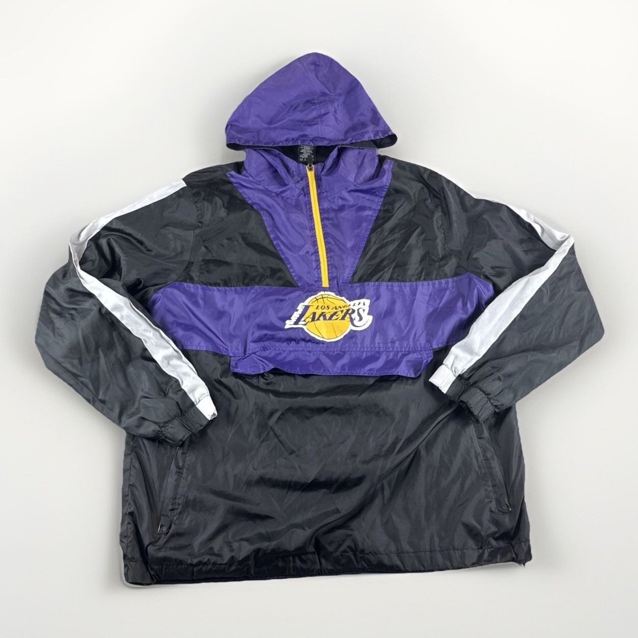 LA Lakers Pullover Windbreaker Mens M Black Purple Jacket Hooded NBA Basketball