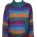 Vintage Hand Knit Striped Sweater M Multicolor Pullover Mock Neck Pocket