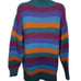 Vintage Hand Knit Striped Sweater M Multicolor Pullover Mock Neck Pocket