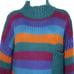 Vintage Hand Knit Striped Sweater M Multicolor Pullover Mock Neck Pocket