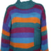 Vintage Hand Knit Striped Sweater M Multicolor Pullover Mock Neck Pocket