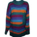 Vintage Hand Knit Striped Sweater M Multicolor Pullover Mock Neck Pocket