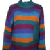 Vintage Hand Knit Striped Sweater M Multicolor Pullover Mock Neck Pocket