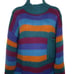 Vintage Hand Knit Striped Sweater M Multicolor Pullover Mock Neck Pocket
