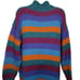 Vintage Hand Knit Striped Sweater M Multicolor Pullover Mock Neck Pocket
