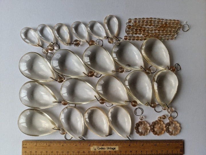 Vtg Chandelier Crystal Smooth Teardrop Pendant Lot Crystal Replacement