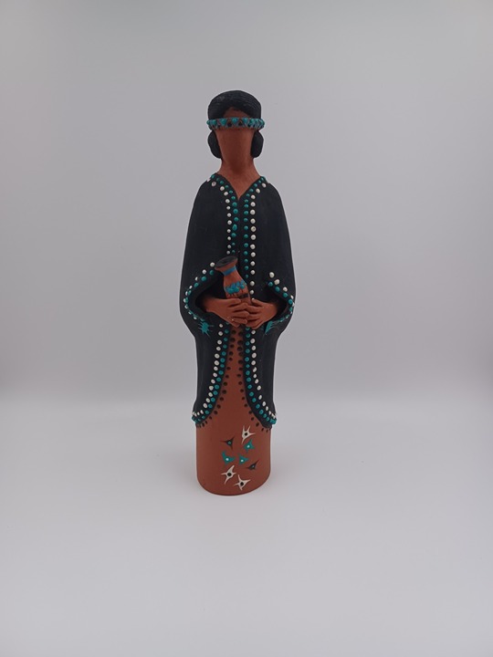 Vintage Terracotta Clay Signed Native Man Sculpture - 13 T x 4.75 L x 2.5 W