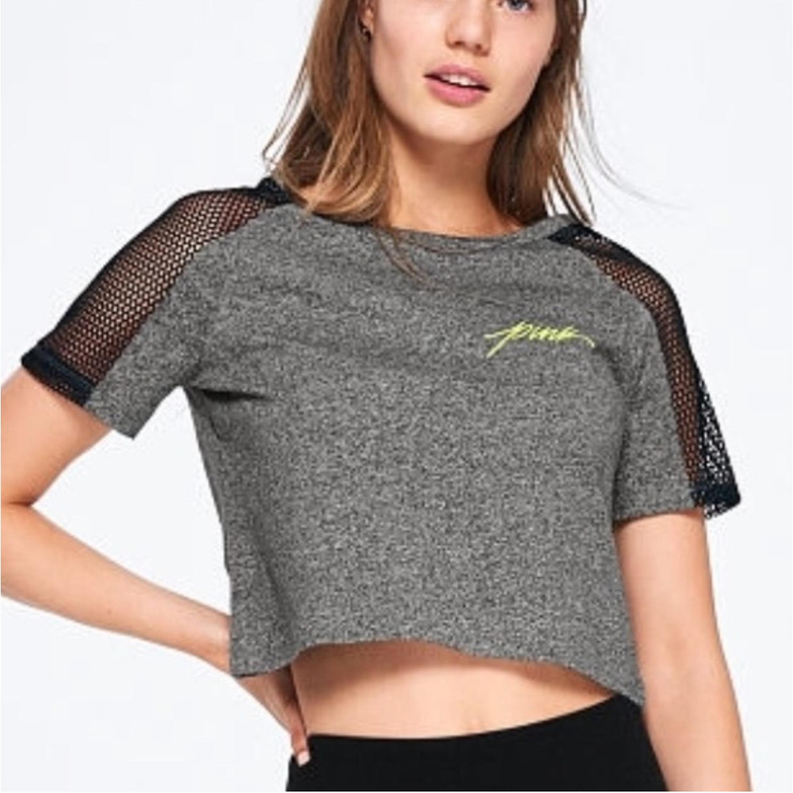 Pink Victoria's Secret Fishnet Shoulder Crop Top Gray Short Sleeve Size XS