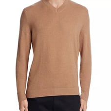 THEORY Mens Donners 100% Cashmere V-Neck Sweater in Camel Sz M Minimalist Luxury