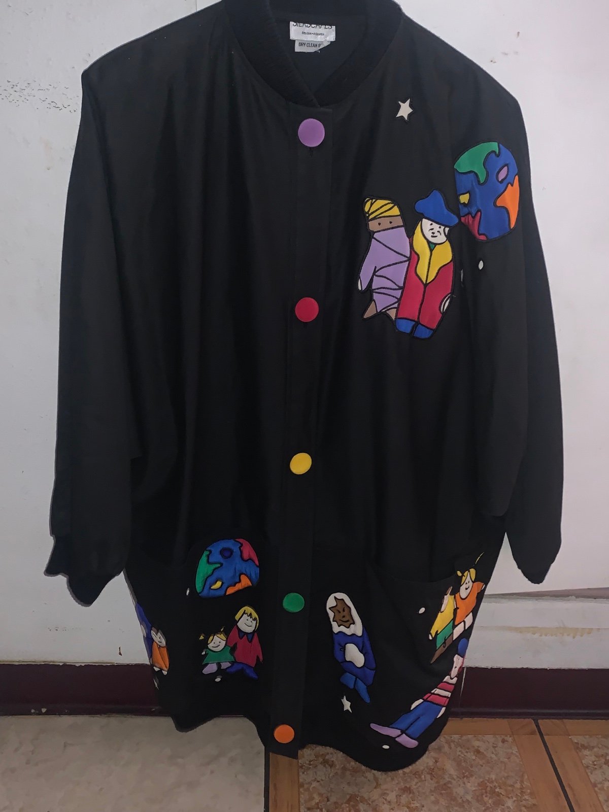 Vintage 80’s Colorful Silkscapes People of The World Appliqué Jacket