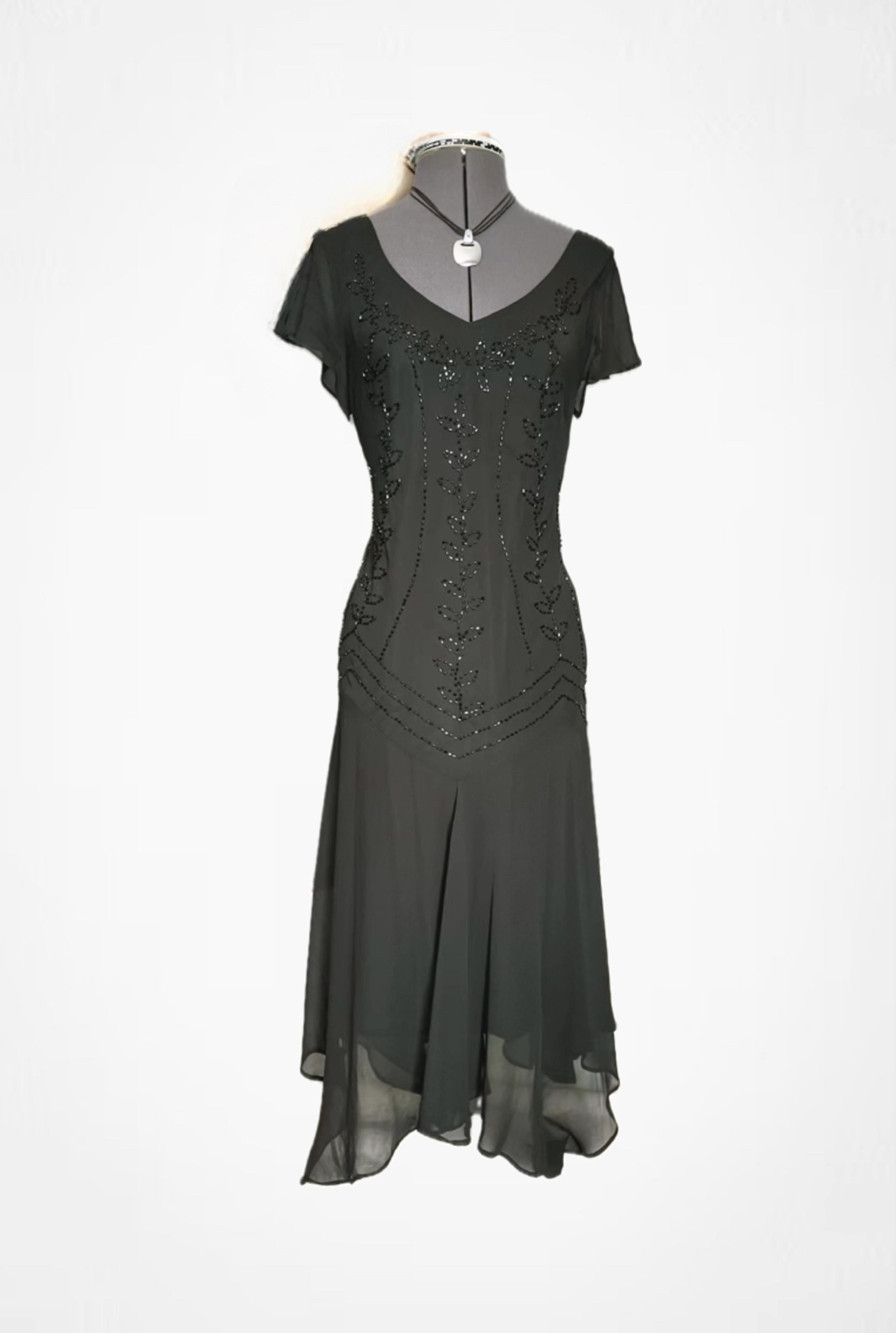 Vintage S.L. Fashions Vintage Y2k Black Beaded Midi Evening Dress