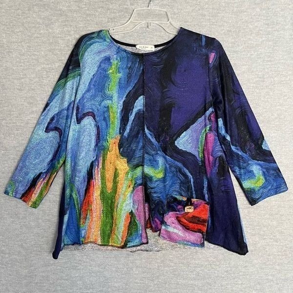 Jess & Jane Colorful Lagenlook Tunic Women's Medium Layla Patch Pocket Artsy Top