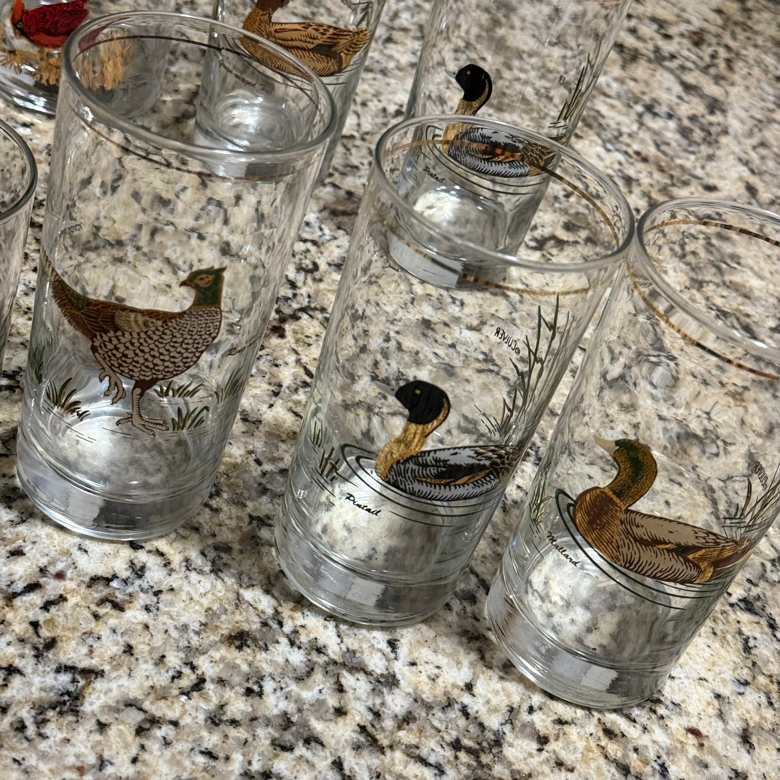 Set of 5 Vintage MCM Culver Bird Tall Whiskey Glasses