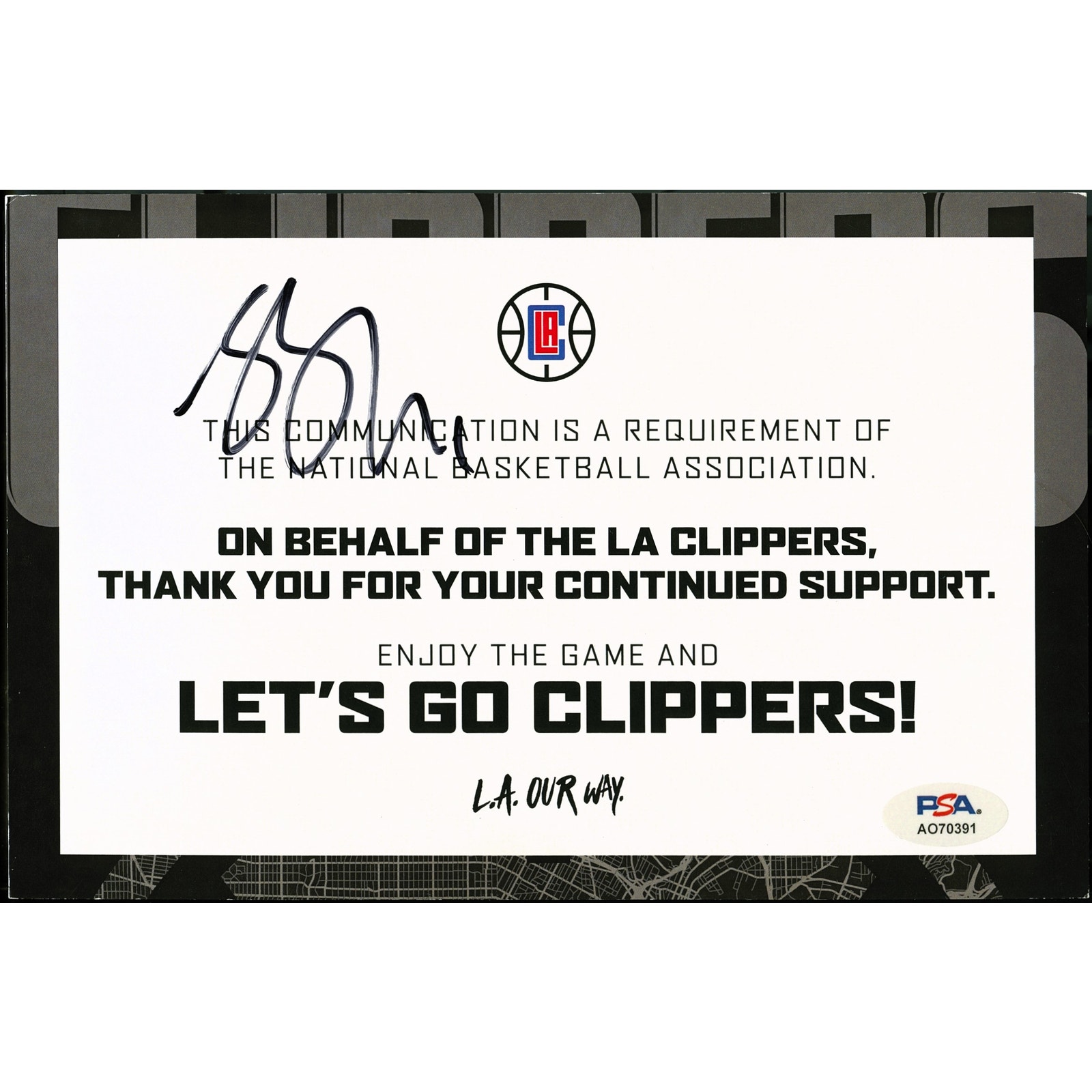 Shai Gilgeous-Alexander Hand Signed NBA Fan Code Clippers Thunder PSA AUTH COA