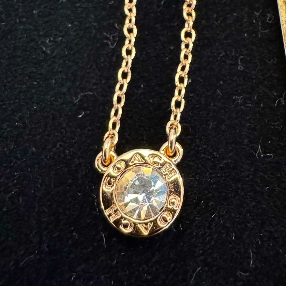 Beautiful COACH Rose Gold Plate Open Circle Necklace w/Crystal Stone In Center