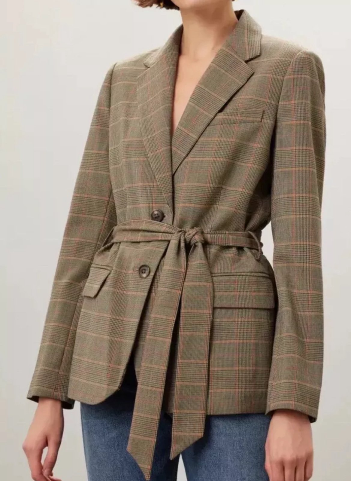 LAUREN RALPH LAUREN WOMEN BELTED PLAID BLAZER WOOL BLEND BROWN PETITE SZ 4P NWT