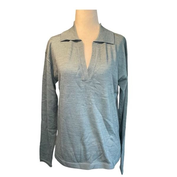 Banana Republic Johnny Collar Sweater Muted Teal Merino Wool Long Sleeve V-Neck