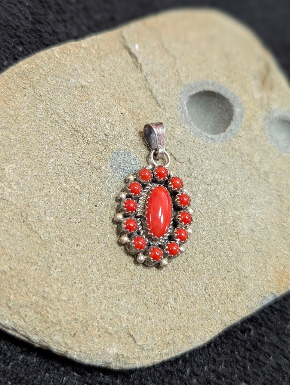Vintage Navajo Silver & Coral Pendant
