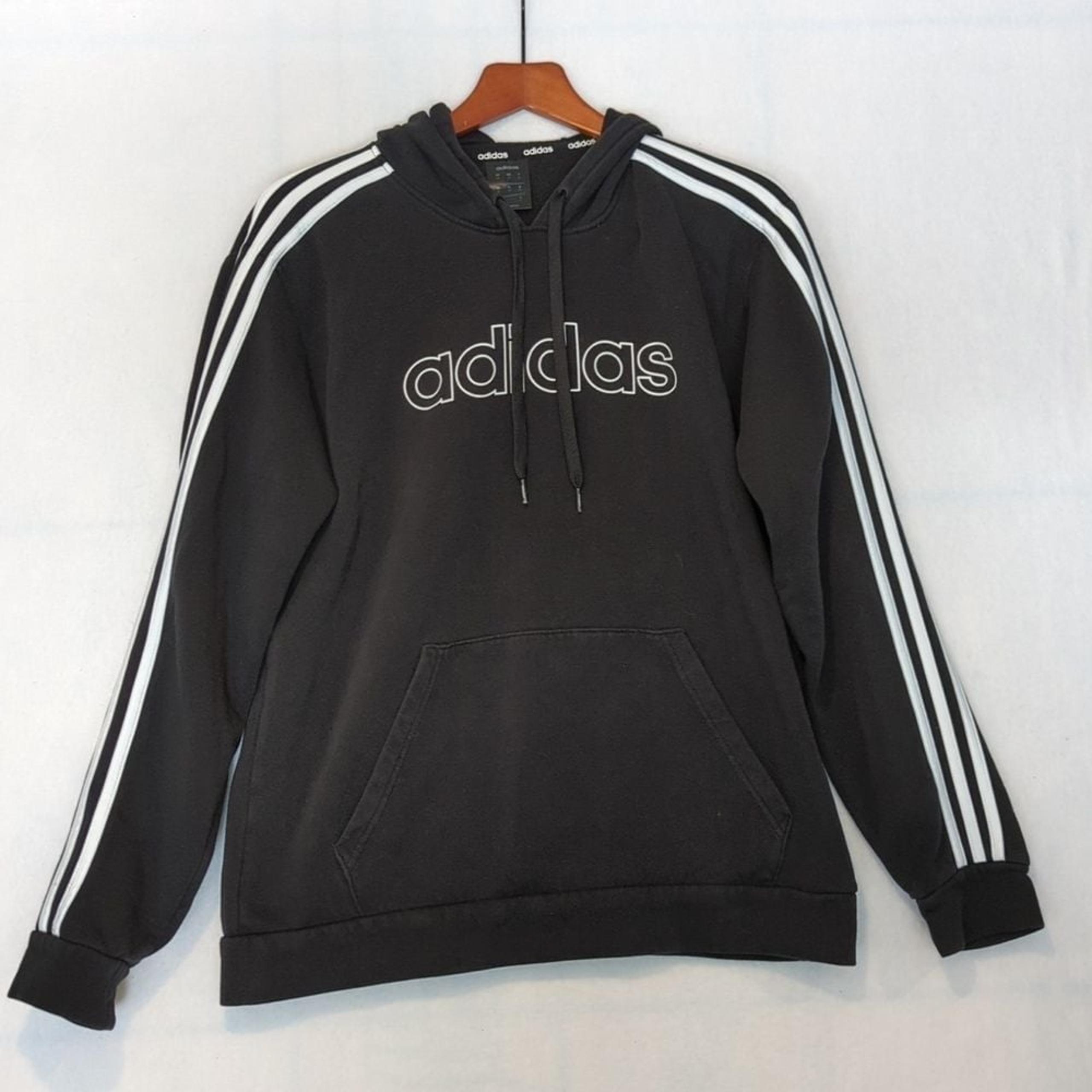 Adidas Black & White Striped Hooded Sweatshirt Women's M