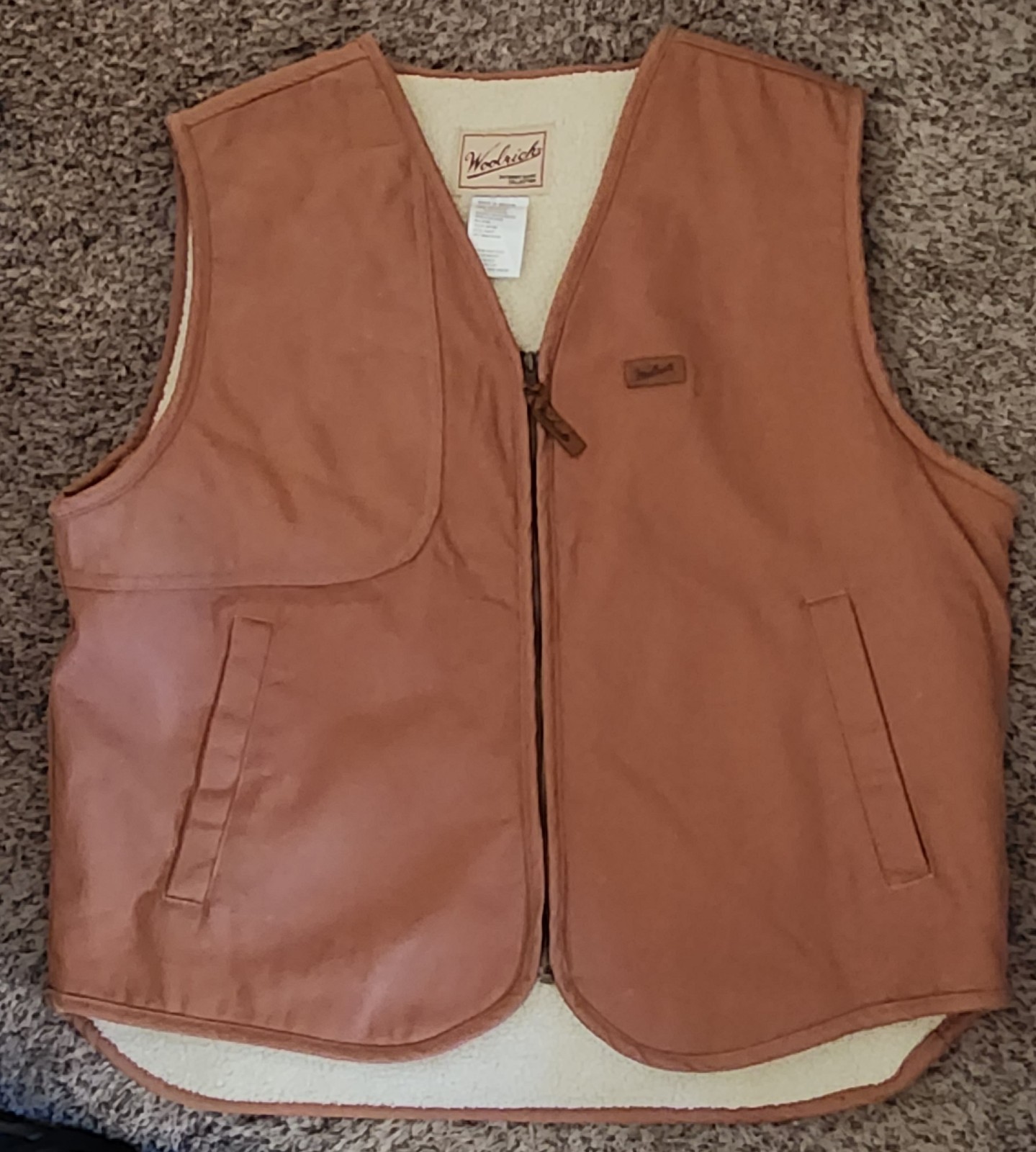 Woolrich Vest Men Brown Sherpa Fleece Lined Duck Canvas - Medium