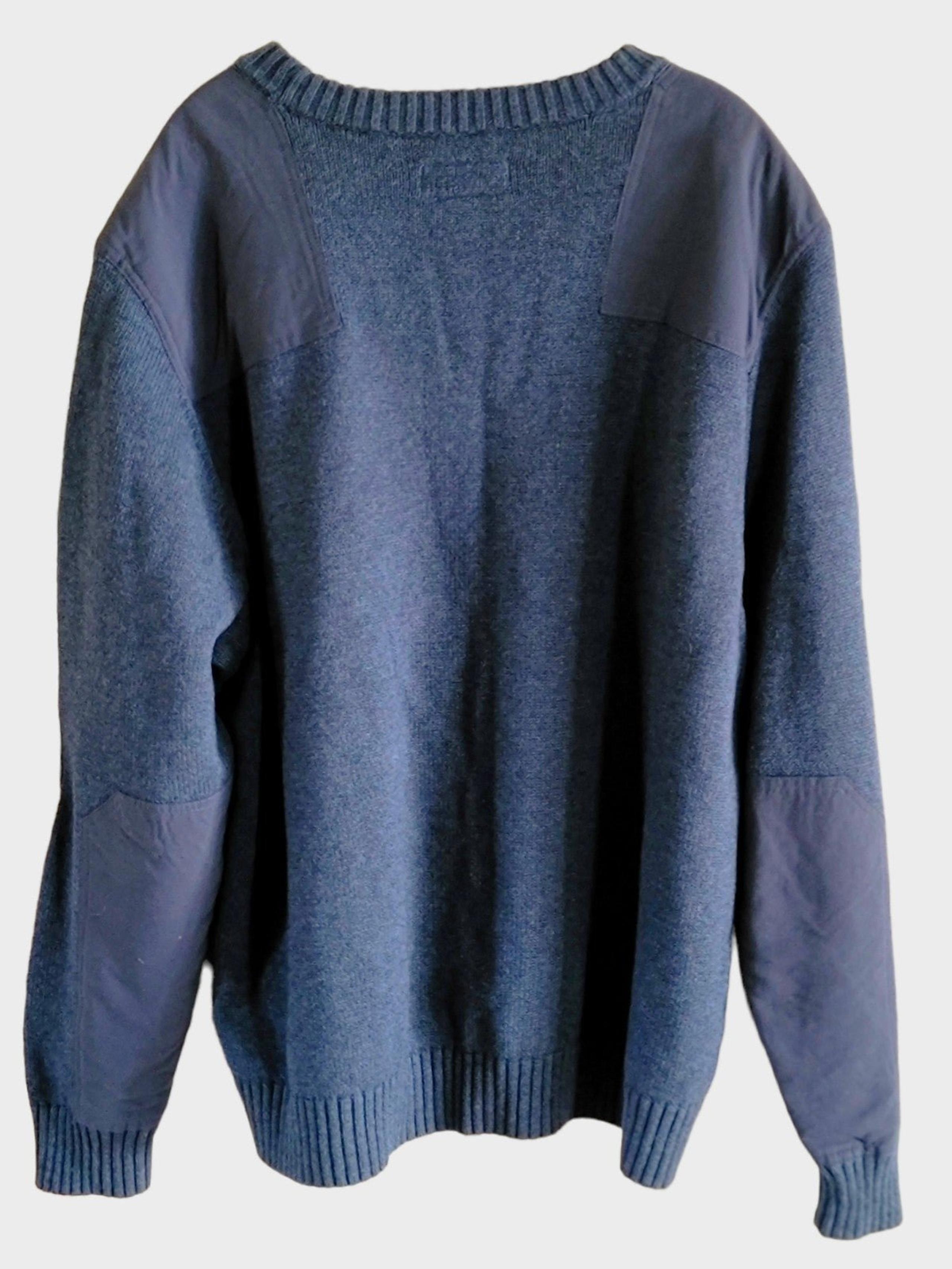 Duluth Trading Co Mens Sweater Navy Cotton Wool Blend W/ Elbow Patches Size 2XL