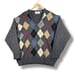 Quill's Woolen Market Men Argyle Lambswool Sweater V-Neck Gray Ireland L Grandpa